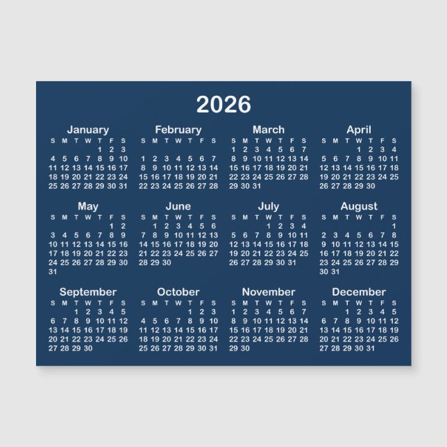 Calendrier Magnétique Bleu Marine et Blanc 2026 (Devant)