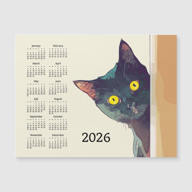 Calendrier Magnétique Chat qui Regarde 2026 (Devant)