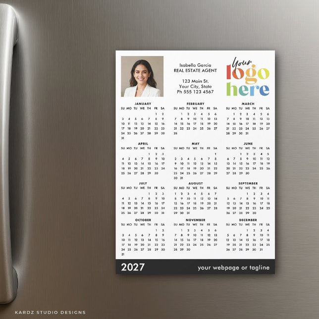 Calendrier magnétique de base moderne 2027 (Magnetic card is shown in 5 x 7 inches. Customize and choose size.)