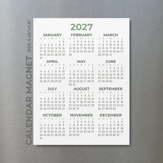 Calendrier Magnétique de Base Simple Vert Olive 20 (Créateur téléchargé)