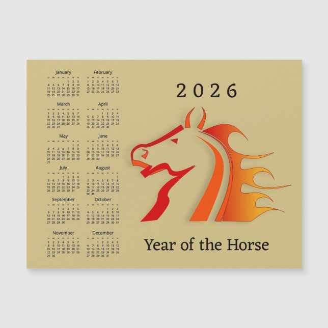 Calendrier magnétique de l'année du Cheval 2026 (Devant)