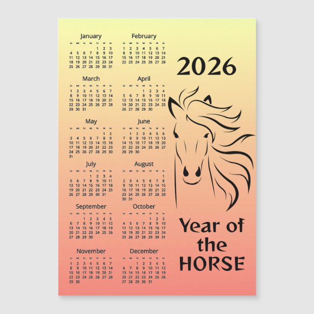 Calendrier magnétique de l'année du Cheval 2026 (Devant)