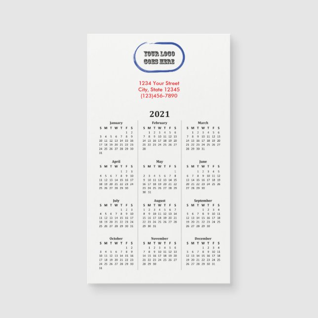Calendrier magnétique de marque logo 2021 (Devant)