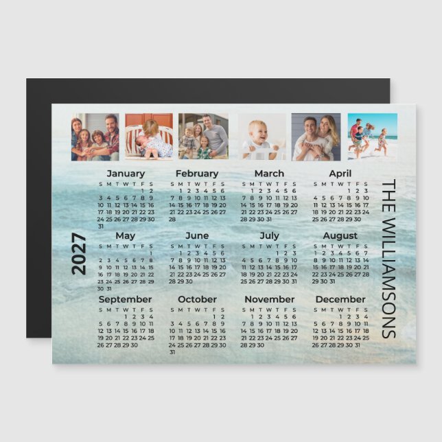 Calendrier magnétique de plage 2027 Six Photos  (Devant / Derrière)