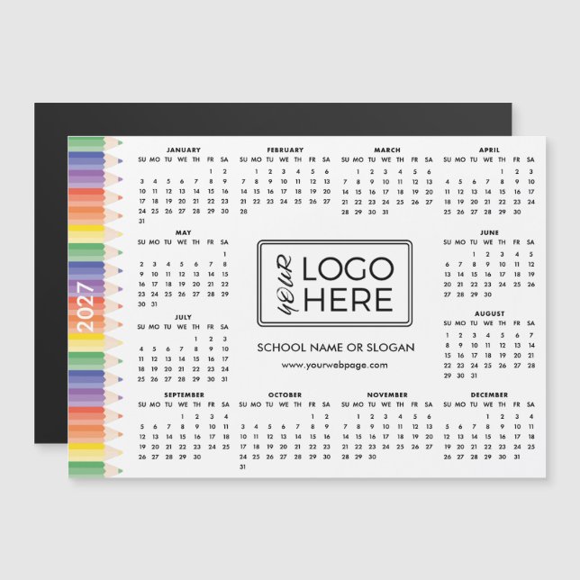 Calendrier Magnétique École Coloré 2027 Logo (Devant / Derrière)