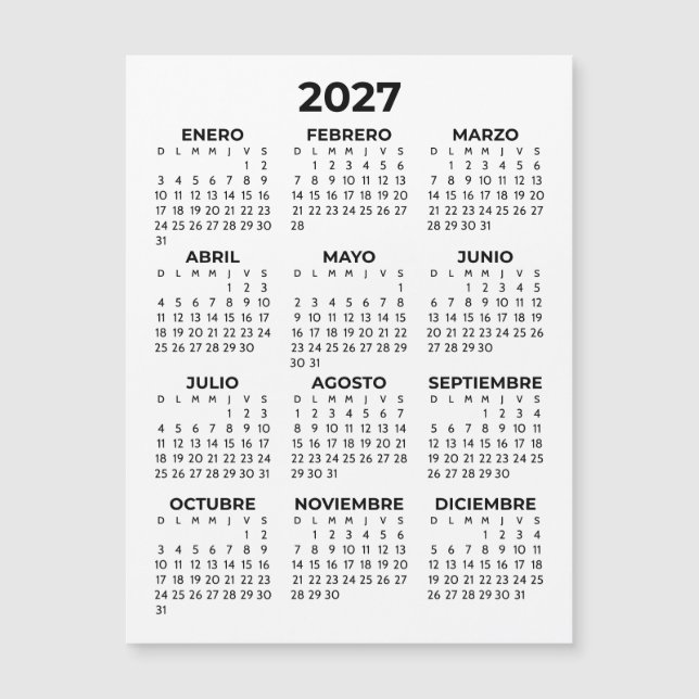 Calendrier Magnétique Espagnol Minimaliste Simple  (Devant)