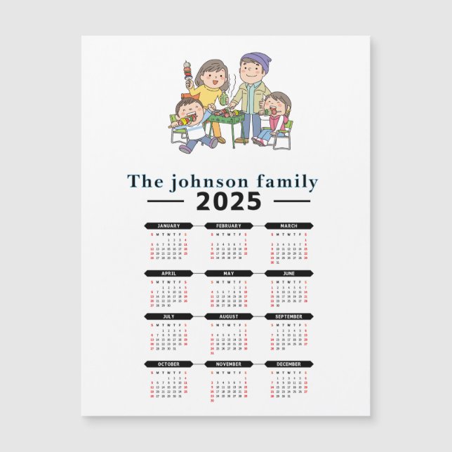 Calendrier magnétique familial personnalisé 2025 (Devant)