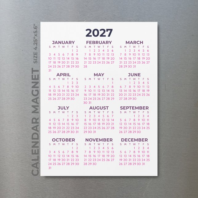 Calendrier Magnétique Féminin Simple Rose 2027 (Créateur téléchargé)