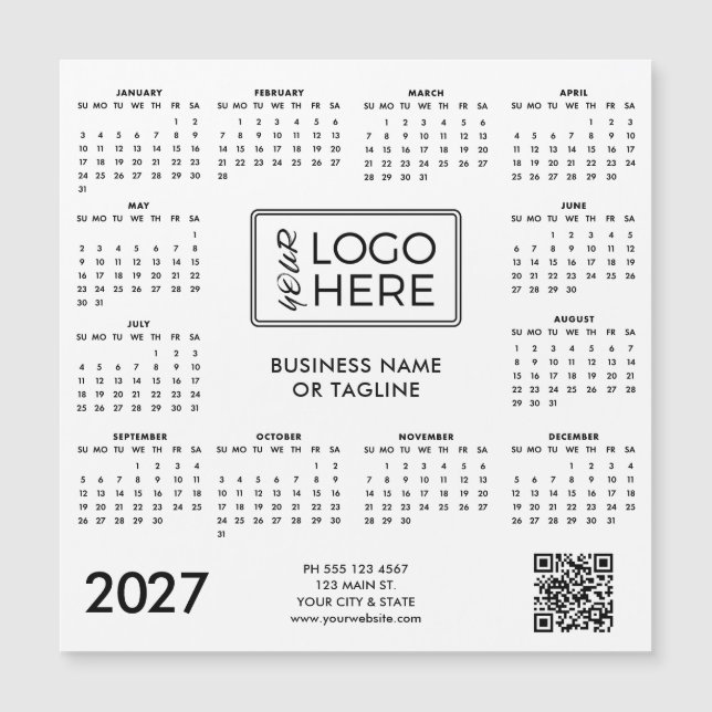 Calendrier Magnétique Logo d'Entreprise 2027 (Devant)