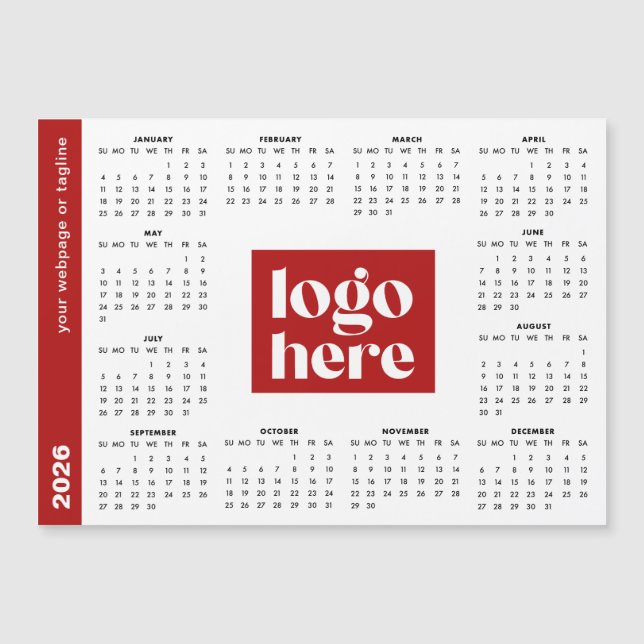 Calendrier magnétique Logo Entreprise Rouge 2026 (Devant)