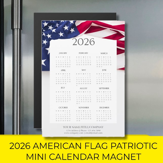 Calendrier magnétique miniature patriotique Drapea (American Flag Company Name 2026 Calendar)