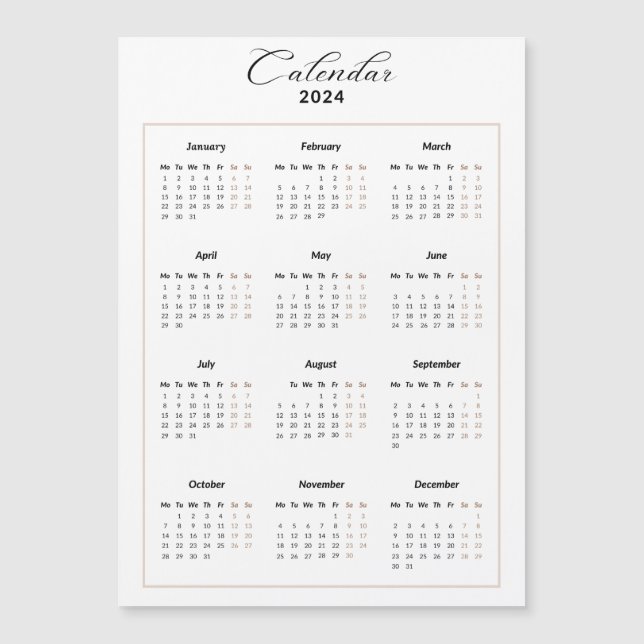 Calendrier magnétique minimal 2024 (Devant)