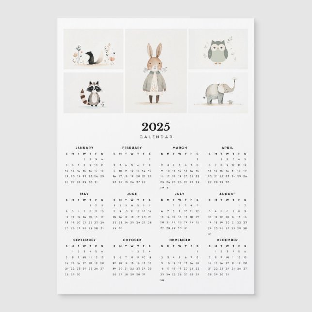 Calendrier magnétique minimal bohème animalier fan (Devant)