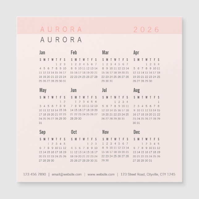 Calendrier magnétique minimal rose à deux tons (Devant)