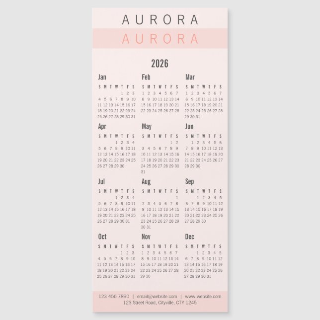 Calendrier magnétique minimal rose à deux tons (Devant)
