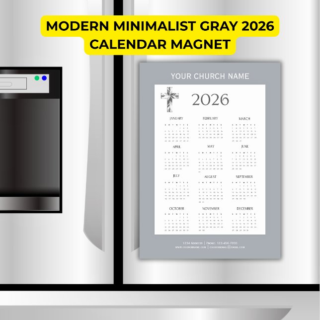 Calendrier Magnétique Minimaliste Moderne Gris 202 (Modern Minimalist Gray 2026 Calendar Magnet)