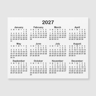 Calendrier Magnétique Minimaliste Noir 2027