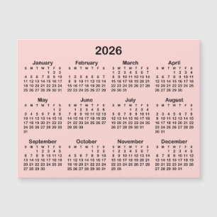 Calendrier Magnétique Minimaliste Rose Pâle et Noi