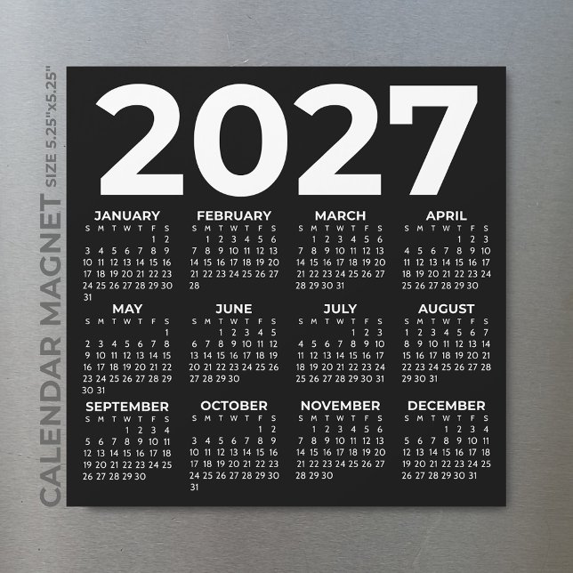 Calendrier Magnétique Minimaliste Simple Noir 2027 (Créateur téléchargé)