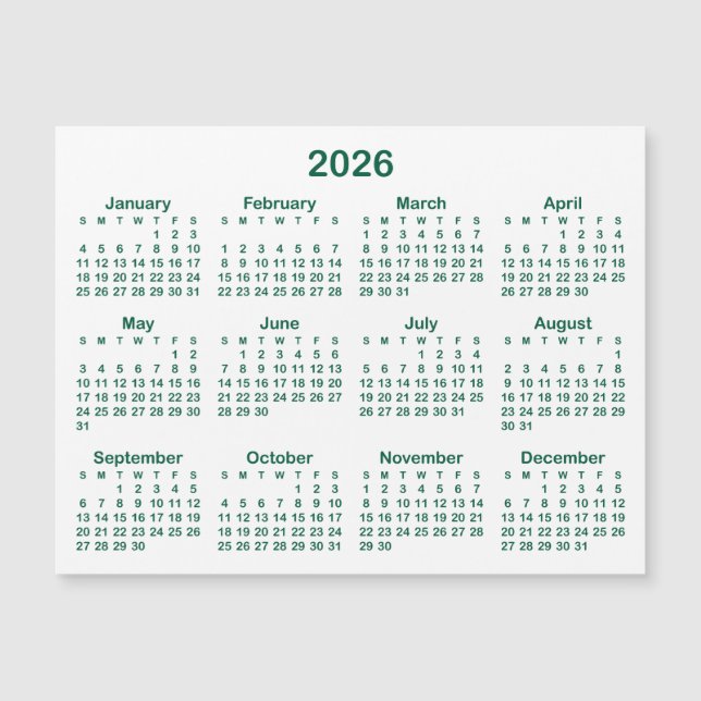 Calendrier Magnétique Minimaliste Vert Chasseur 20 (Devant)