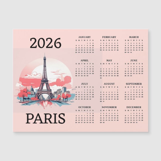 Calendrier magnétique Paris 2026 (Devant)
