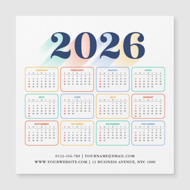 Calendrier Magnétique Personnalisé 2026 – Moderne  (Devant)