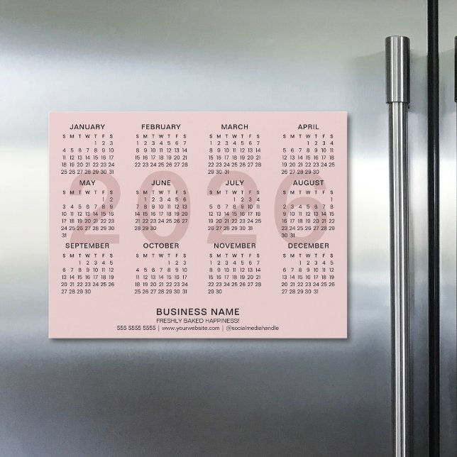 Calendrier magnétique personnalisé Business Pink 2 (Custom Business Pink 2026 Magnetic Calendar)
