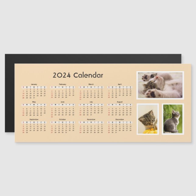 Calendrier magnétique photo personnalisée 2024 (Devant / Derrière)