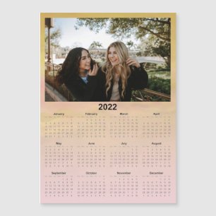 Calendrier magnétique photo rose 2022 personnalisé