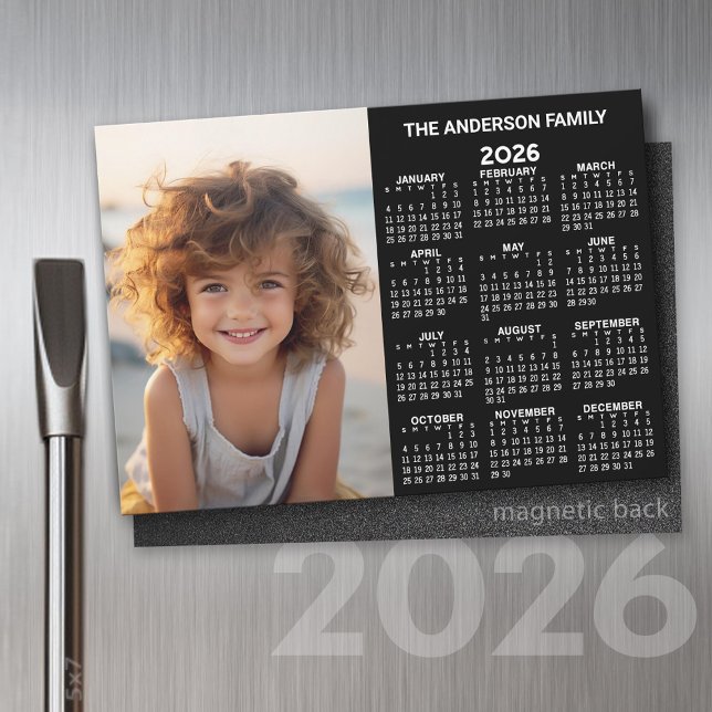 Calendrier Magnétique - Photo Vue Annuelle Moderne (2026 Calendar Magnet with Custom Photo)