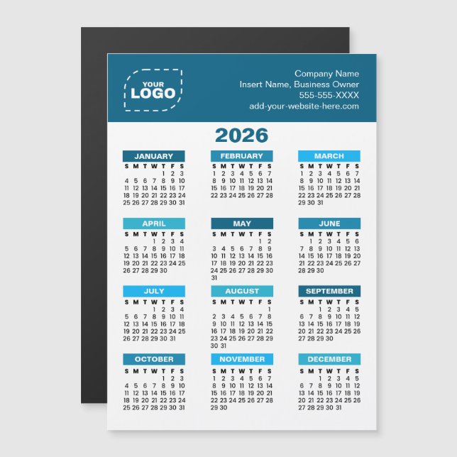 Calendrier magnétique pour entreprise avec logo pe (Devant / Derrière)