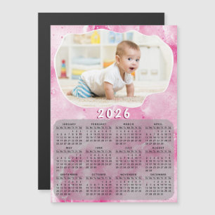 Calendrier magnétique rose 2026 Photo personnalisé