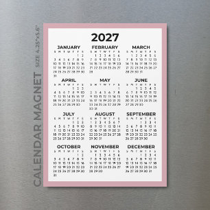 Calendrier magnétique rose pâle vue annuelle 2027