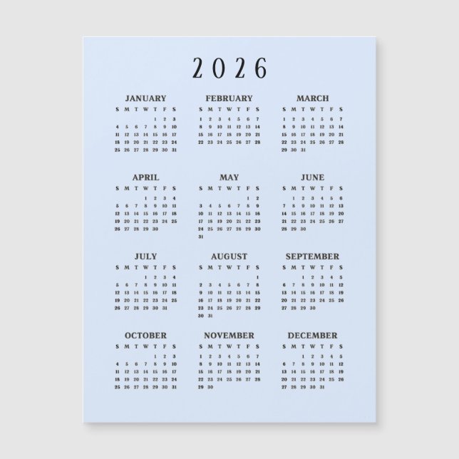 Calendrier magnétique simple 2026 (Devant)
