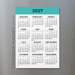 Calendrier Magnétique Turquoise Vue Annuelle 2027