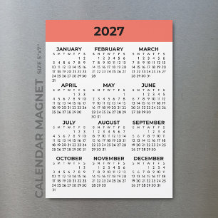 Calendrier Magnétique Vue Annuelle 2027 Orange Cor