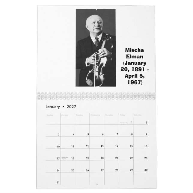 Calendrier Maîtres de violon (Jan 2027)