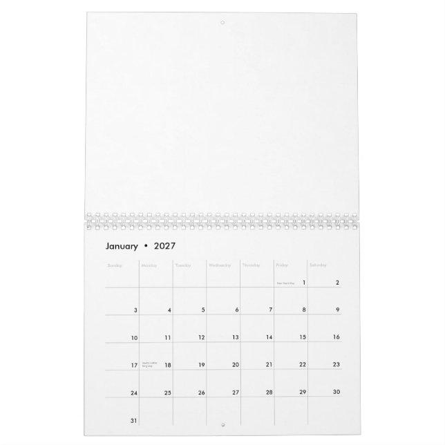 Calendrier Manche blanche à texture subtile, partie probable (Jan 2027)