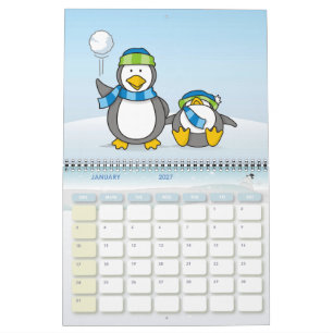 Calendrier Manchots à la bataille de boules de neige