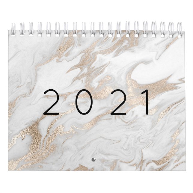 Calendrier Marbre blanc gris gris gris Rose or 2021 (Protection)