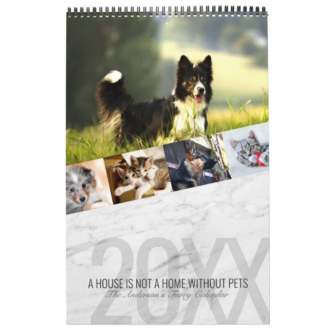Calendrier Marbre blanc moderne - Photo pour animaux de compa (Protection)