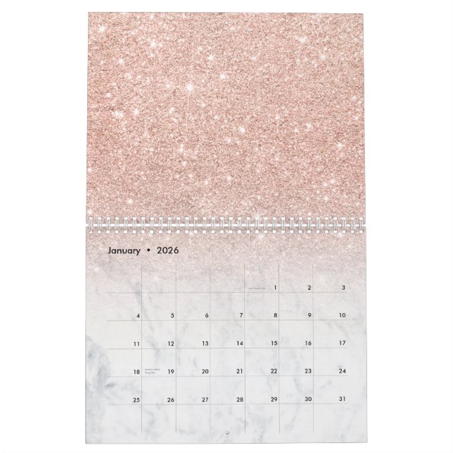 Calendrier Marbre rose chic élégant de blanc d'ombre de (Jan 2026)
