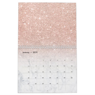 Calendrier Marbre rose chic élégant de blanc d'ombre de