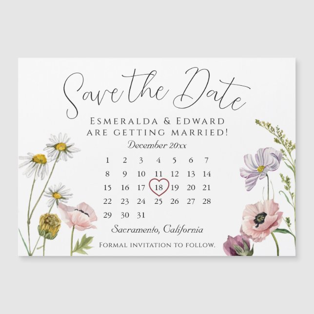 Calendrier Mariage Fleur SimpleWild Enregistrer La (Devant)