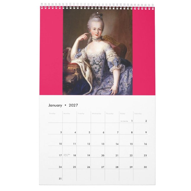 Calendrier Marie-Antoinette (Jan 2027)