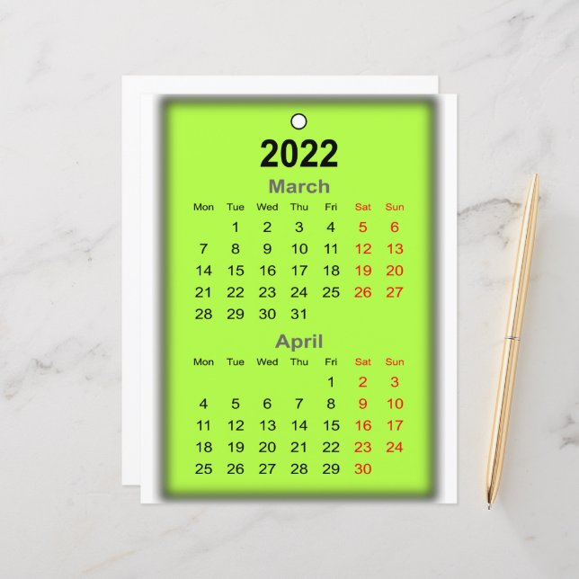 Calendrier mars avril 2022 Imprimer sur.. (Devant/Arrière en situation)