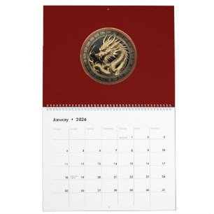 Calendrier Médaillon de dragon sacré oriental en or