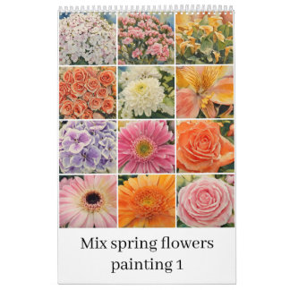 Calendrier Mélanger fleurs de printemps aquarelle peinture 1