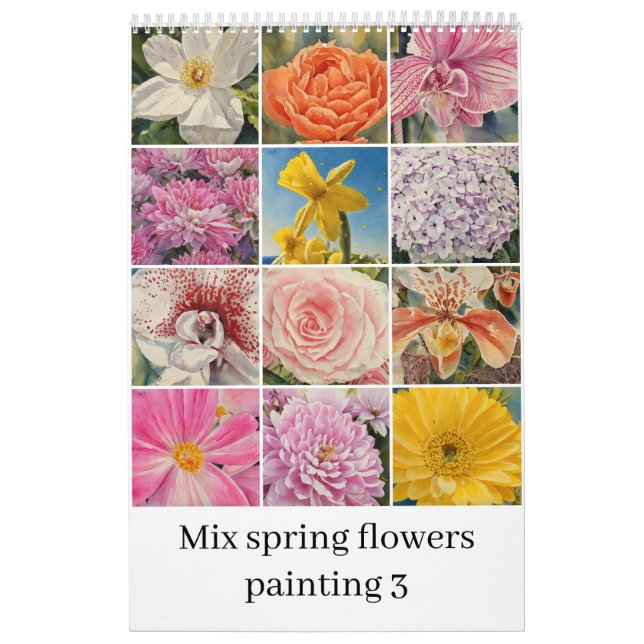 Calendrier Mélanger fleurs de printemps aquarelle peinture 3 (Protection)