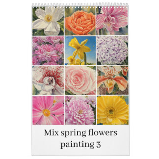 Calendrier Mélanger fleurs de printemps aquarelle peinture 3